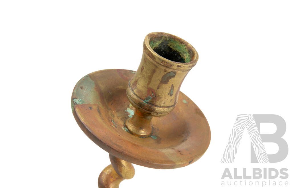 Two Vintage Brass Barley Twist Candle Stick Holders
