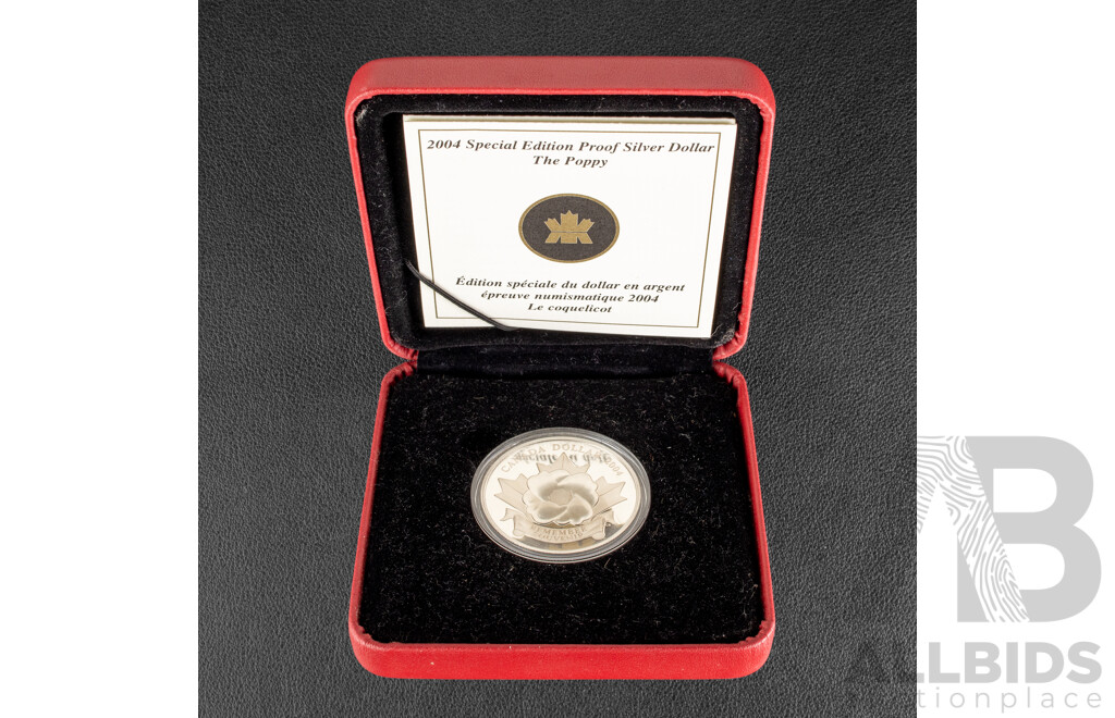 Canada 2004 Silver Proof Dollar, Poppy Remembrance .999