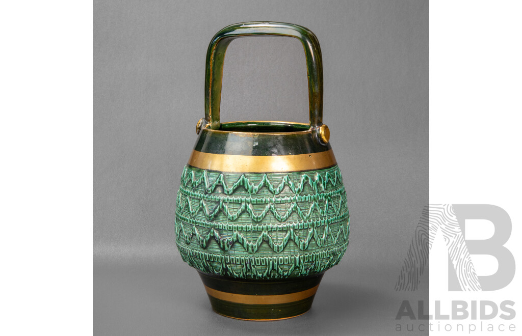 Mid Century Fratelli Fanciullacci Basket Vase, Marked 9227 Italy