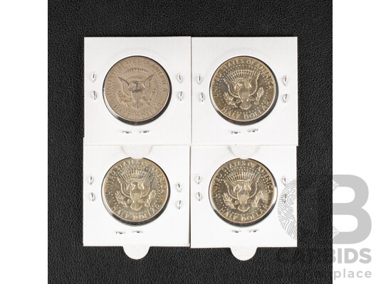 Four USA 1964P Silver Kennedy Half Dollars .900