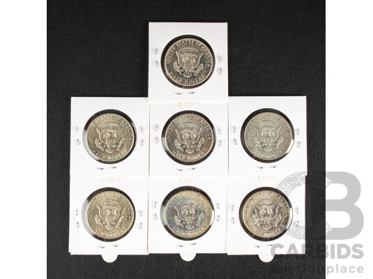 Seven USA Silver Kennedy Half Dollars Including Four 1966P and Three 1969D .400