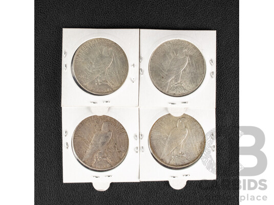 Four USA Silver Peace Dollars Including 1922P, 1922D, 1922S, 1923P .900