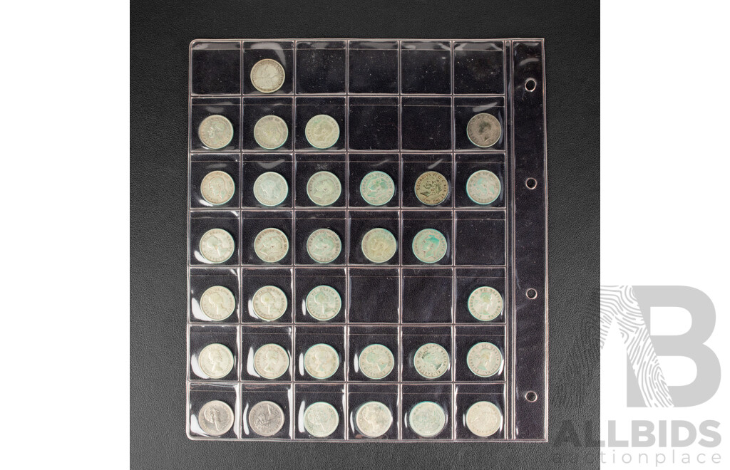 Collection of Canadian Silver Twenty Five Cent Coins Spanning 1936 to 1969 .800
