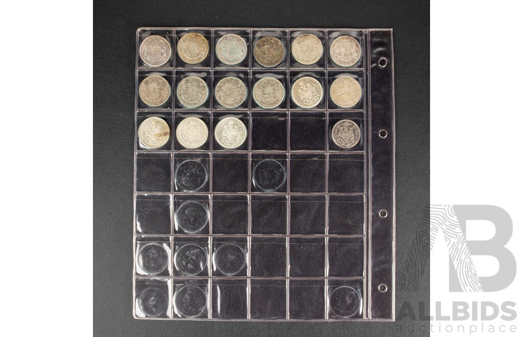 Collection of Canadian Silver Fifty Cent Coins Spanning 1937 to 1969 .800