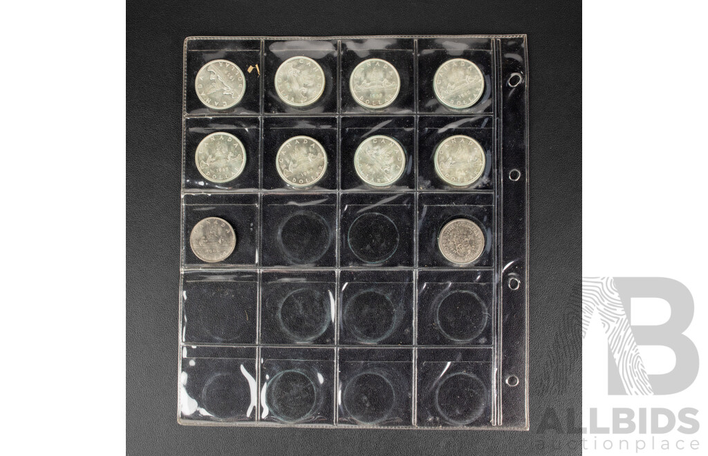 Collection of Canadian Silver One Dollar Coins Spanning 1959 to 1971