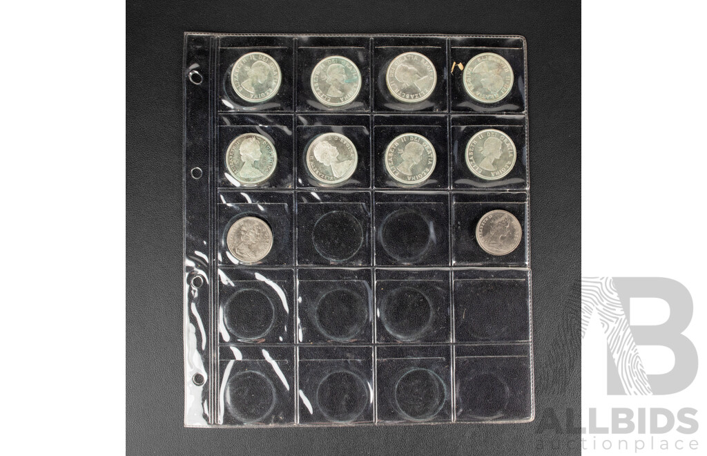 Collection of Canadian Silver One Dollar Coins Spanning 1959 to 1971