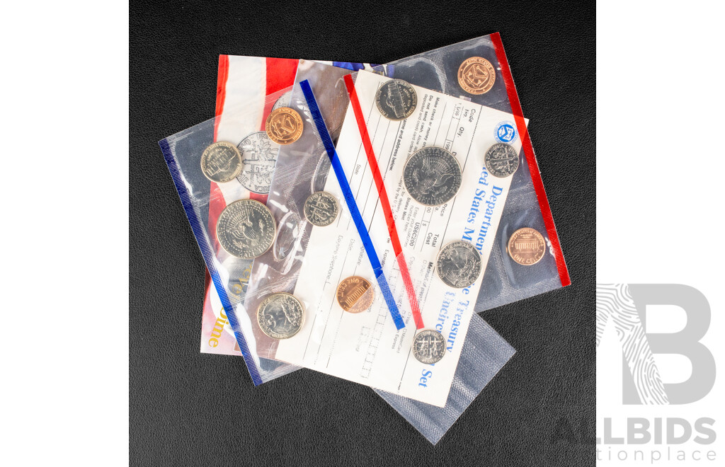 Four USA 1996 Thirteen UNC Coin Sets, 50th Anniversary of the Roosevelt Dime Editions