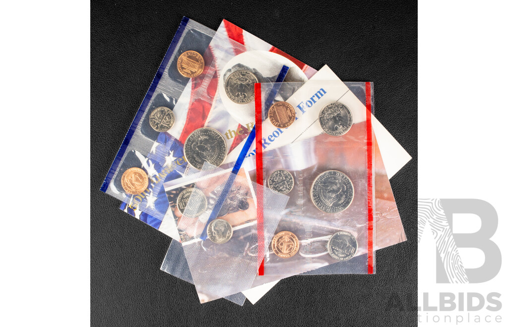 Four USA 1996 Thirteen UNC Coin Sets, 50th Anniversary of the Roosevelt Dime Editions