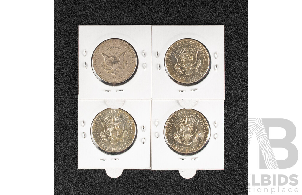 Four USA 1964P Silver Kennedy Half Dollars .900