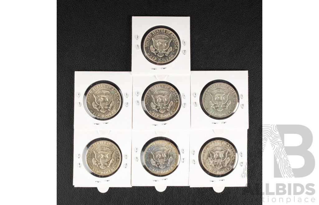 Seven USA Silver Kennedy Half Dollars Including Four 1966P and Three 1969D .400