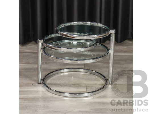 Chrome and Glass Three Tier Side Table with Articulated Tiers