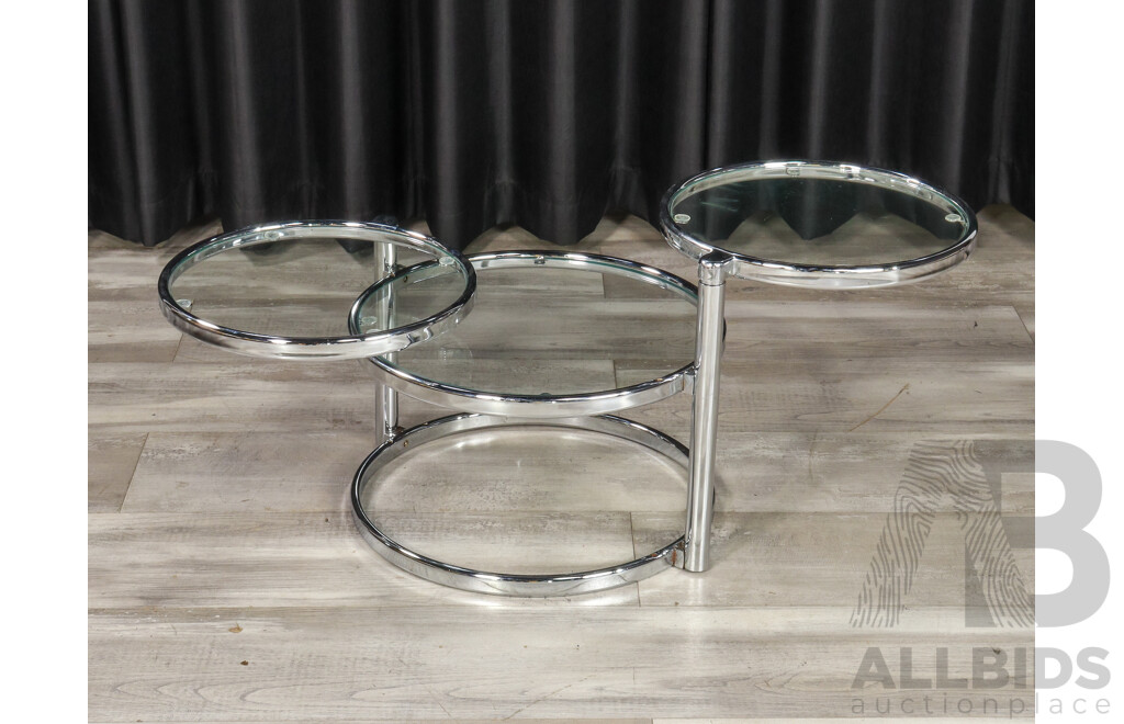 Chrome and Glass Three Tier Side Table with Articulated Tiers