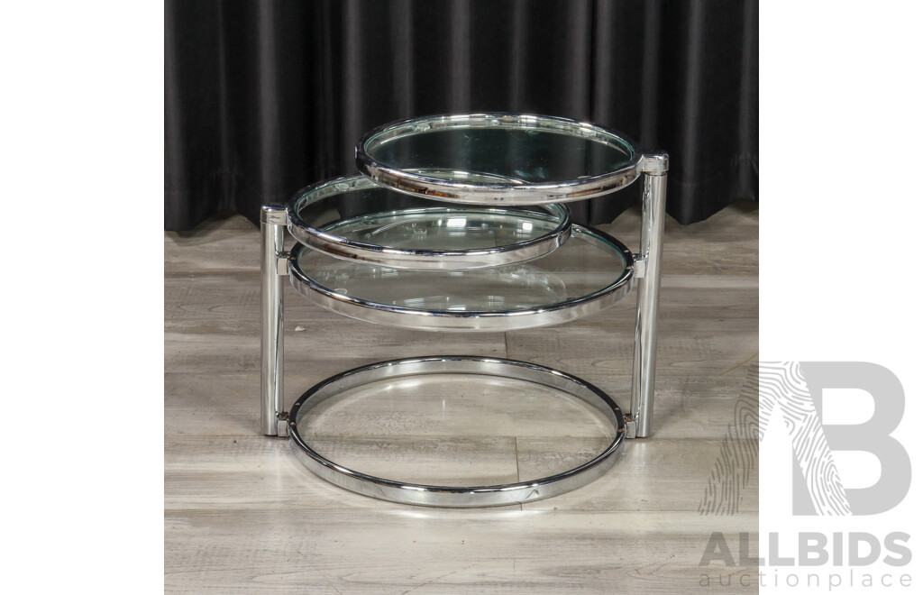 Chrome and Glass Three Tier Side Table with Articulated Tiers