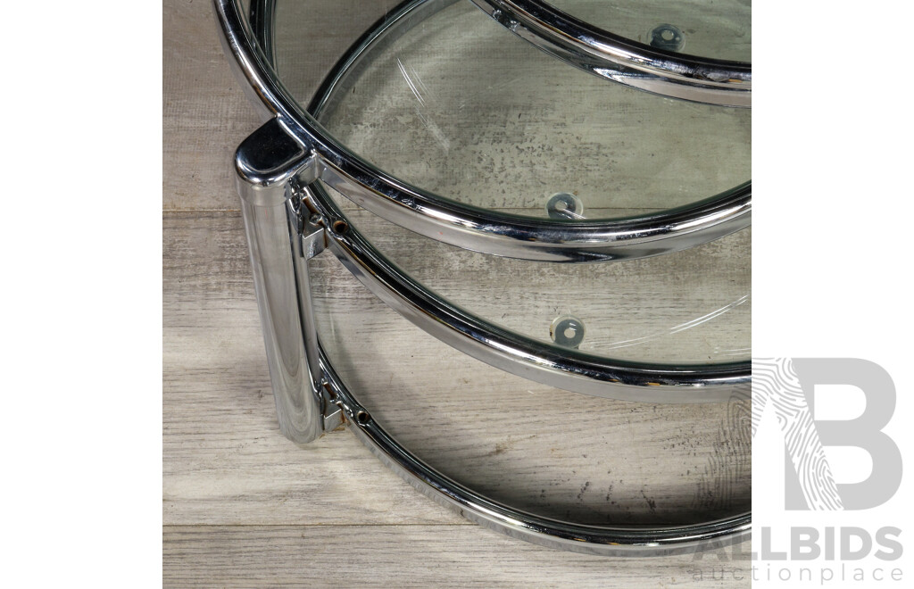 Chrome and Glass Three Tier Side Table with Articulated Tiers