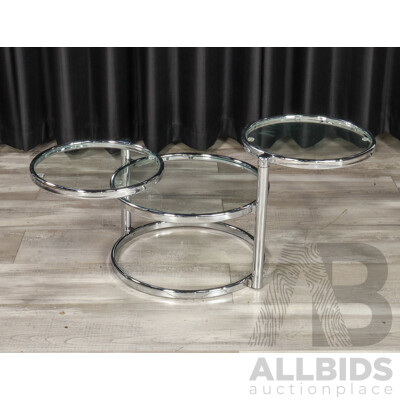 Chrome and Glass Three Tier Side Table with Articulated Tiers