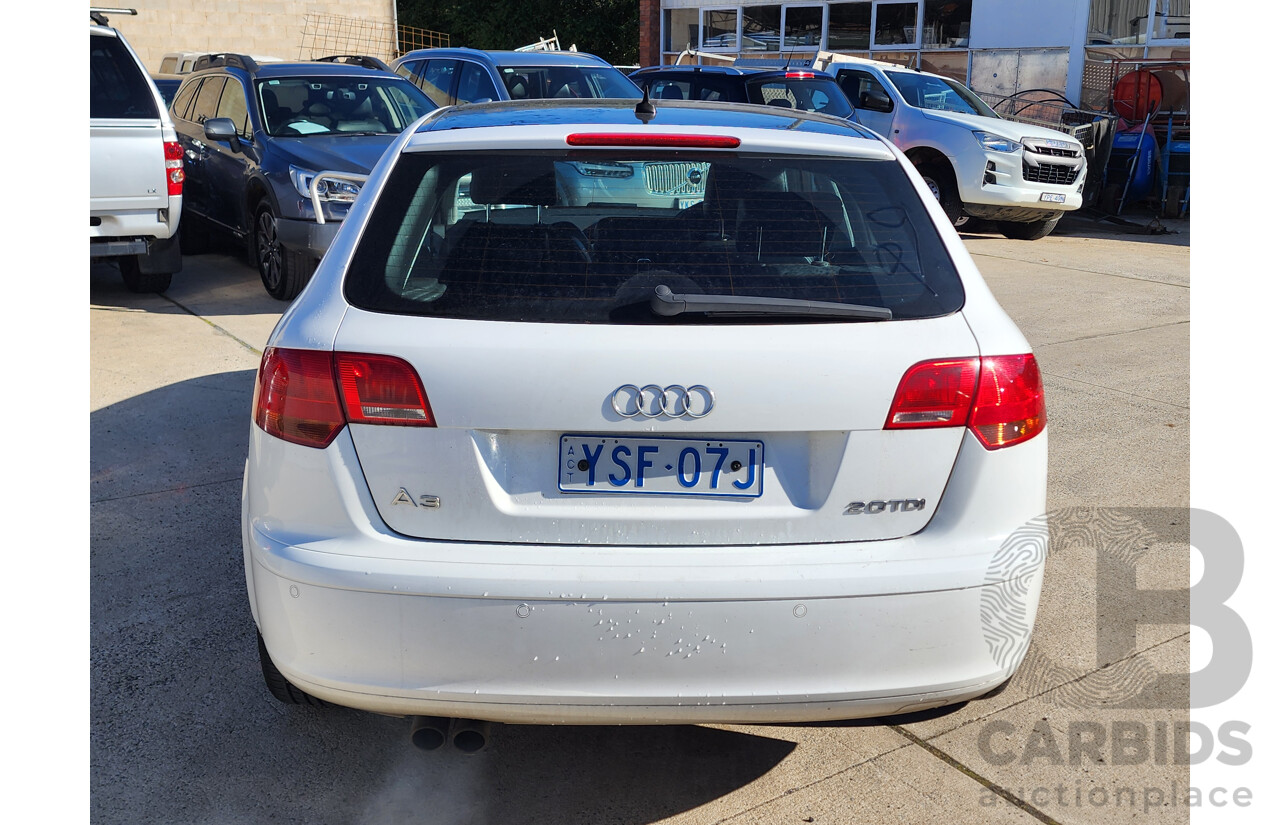 11/2008 Audi A3 Sportback 2.0 TDI Ambition 8P 5d Hatchback White 2.0L
