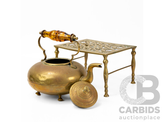 Vintage Brass Kettle on Trivet