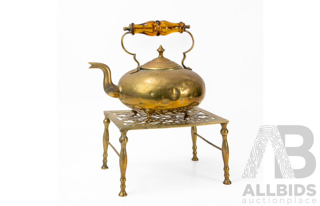 Vintage Brass Kettle on Trivet