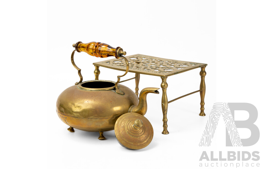 Vintage Brass Kettle on Trivet