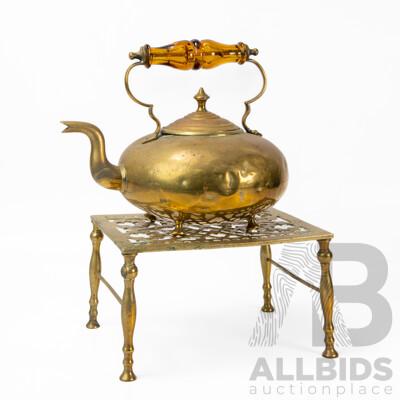 Vintage Brass Kettle on Trivet