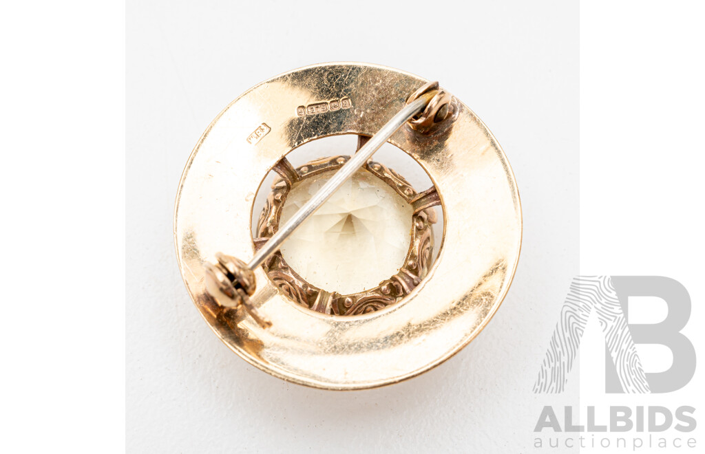 Vintage Handmade 9ct Yellow Gold & Citrine Brooch by Ward Brothers, Scotland