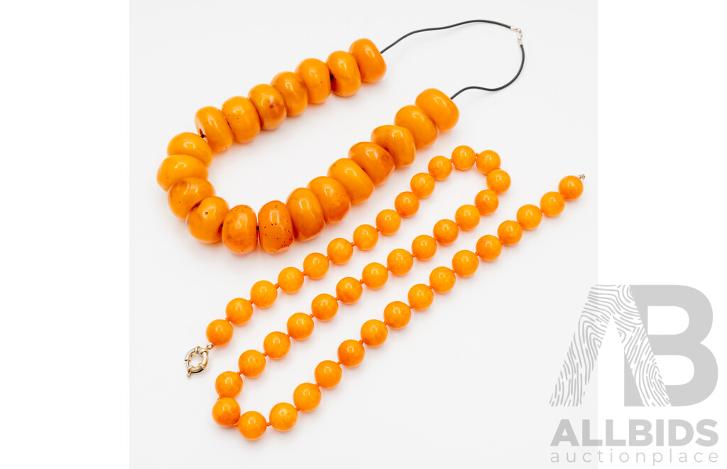 Copal Amber & Orange Hard Stone Necklaces - Lot of 2