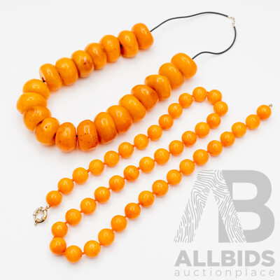Copal Amber & Orange Hard Stone Necklaces - Lot of 2