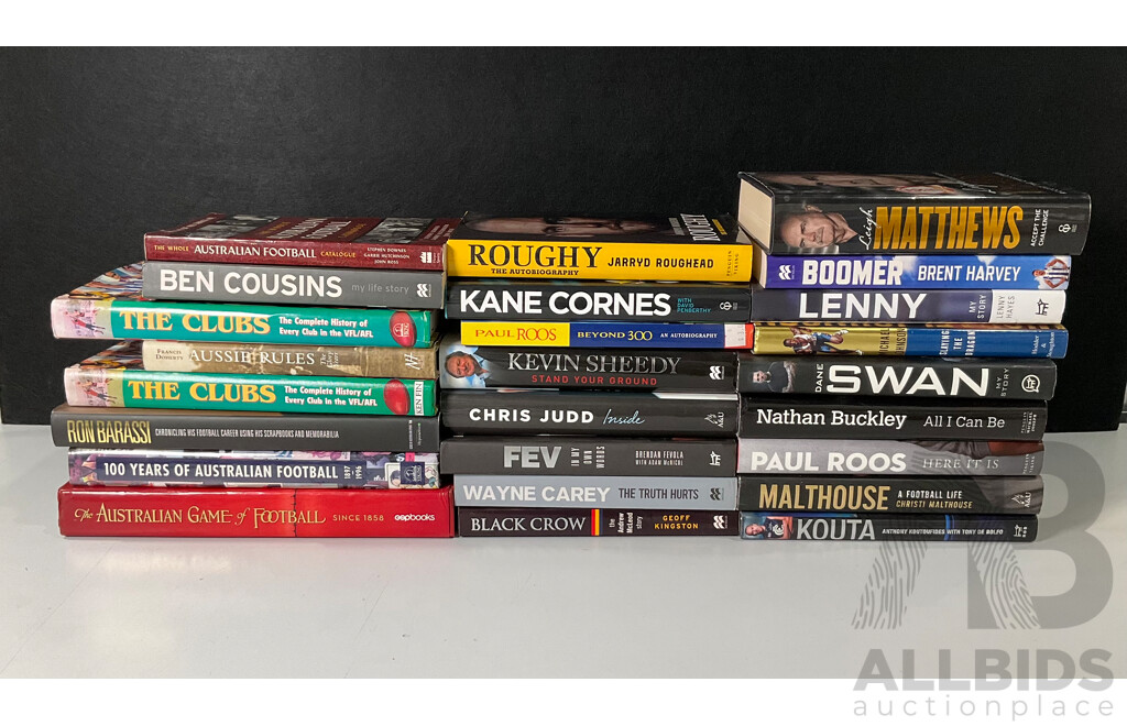 Collection of AFL Biographies and Sporting Books Including Signed Ben Cousins, Ron Barassi, Nathan Buckley and More