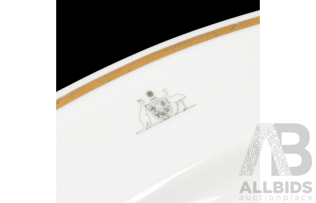 Two Australian Government Fine China Plates, Gilt Line Edge with Coat of Arms