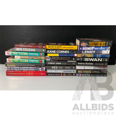 Collection of AFL Biographies and Sporting Books Including Signed Ben Cousins, Ron Barassi, Nathan Buckley and More