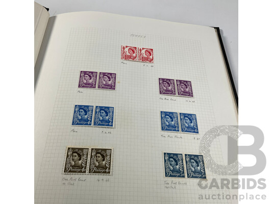 Album of United Kingdom, Jersey, Scotland, Isle of Man, Guernsey, Wales Mint Hinged Stamps and Blocks, QE2, Sets