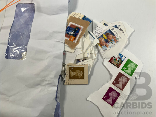 Collection of Vintage Cancelled International Stamps Including Singapore, Bangladesh, Australia, Malaysia, Hong Kong, USA and More - Approximately 1.3 Kilograms