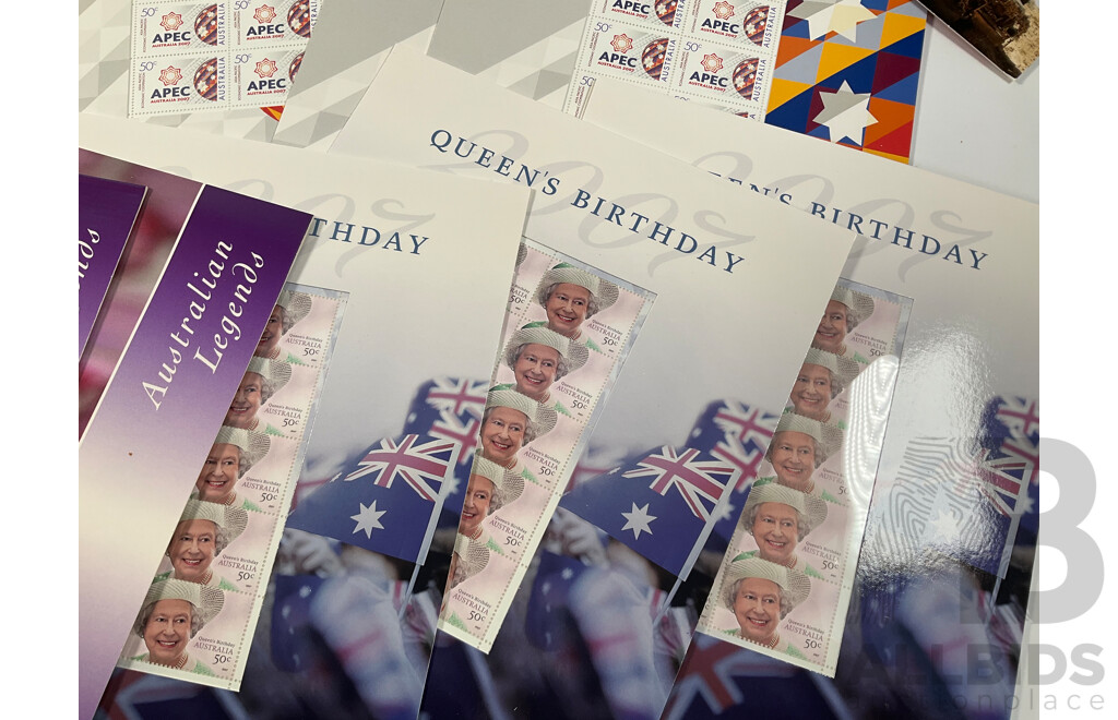 Twenty Eight Australian Mint Stamp Packs Including APEC, Year of the Surf Life Saver, Australian Special Air Service, Land Marks, Howzat!, Australian Legends and More Face Value Approximately $144