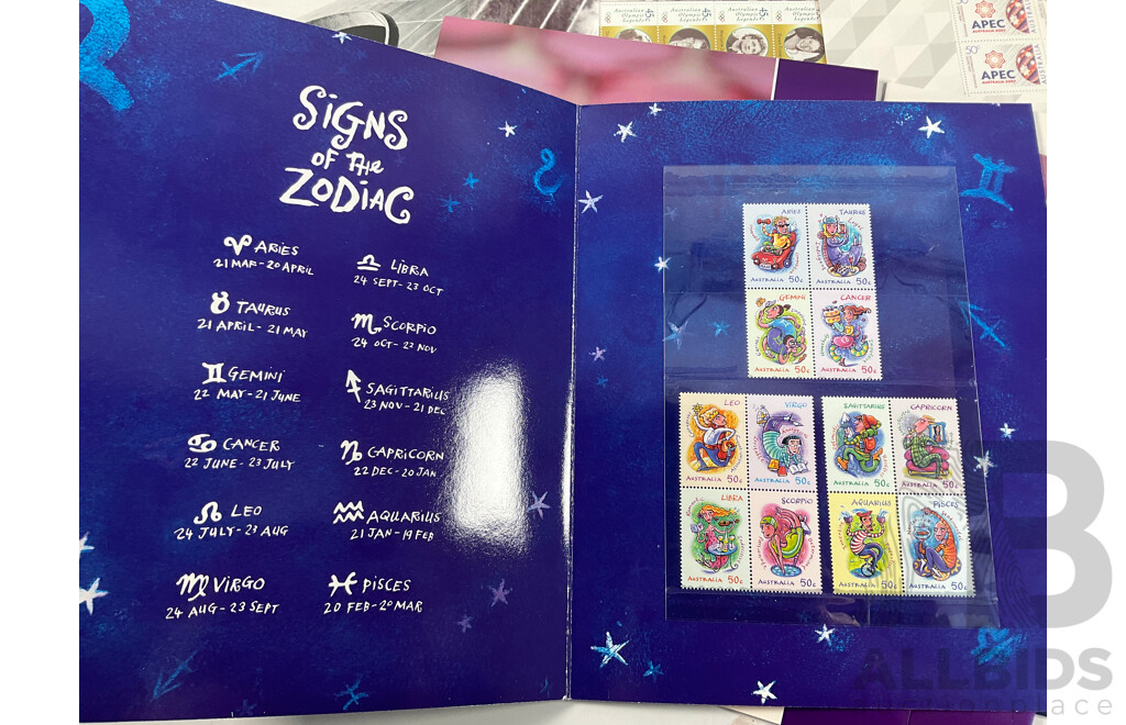 Twenty Eight Australian Mint Stamp Packs Including APEC, Year of the Surf Life Saver, Australian Special Air Service, Land Marks, Howzat!, Australian Legends and More Face Value Approximately $144
