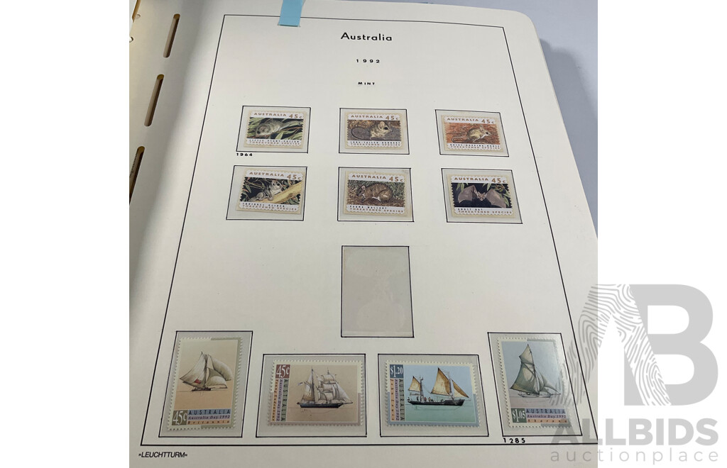 Album of Australian Stamps in Leuchtturm Album, Examples Spanning 1991 to 2000, Many Sets and Mints - Face Value Approximately $350