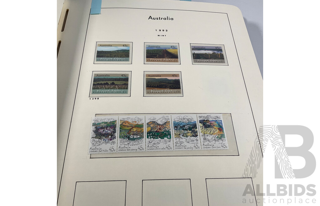 Album of Australian Stamps in Leuchtturm Album, Examples Spanning 1991 to 2000, Many Sets and Mints - Face Value Approximately $350