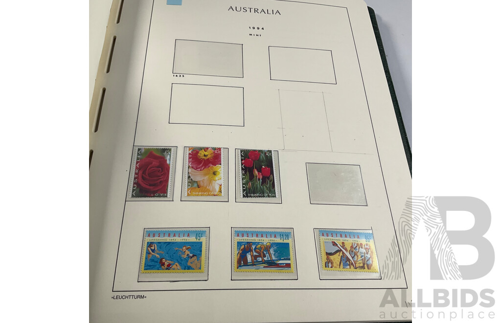Album of Australian Stamps in Leuchtturm Album, Examples Spanning 1991 to 2000, Many Sets and Mints - Face Value Approximately $350