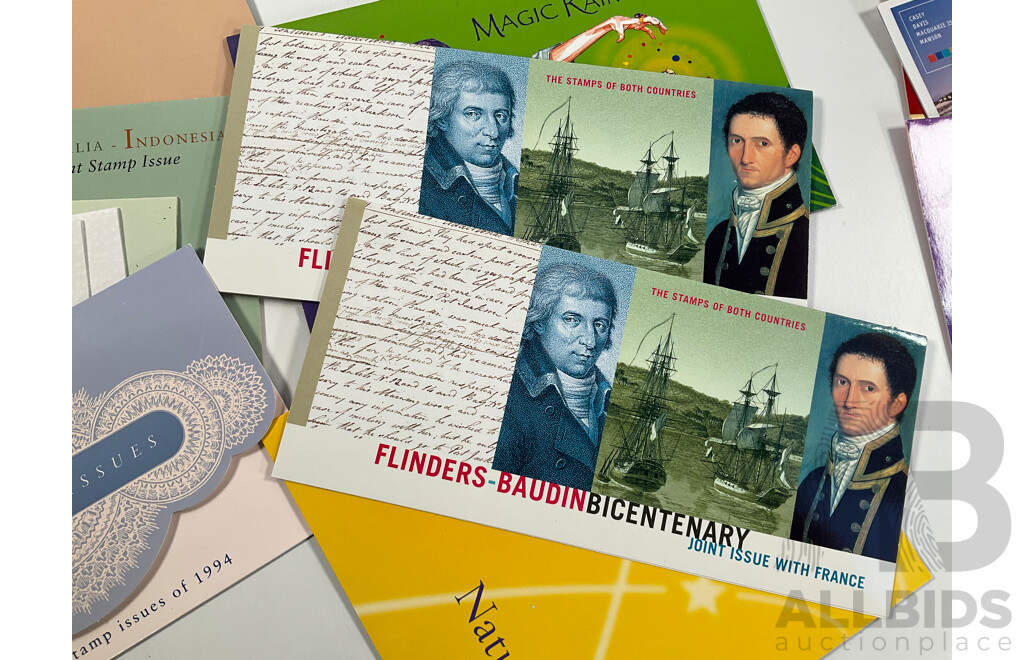 Collection of Australian Mint Stamp Packs, Mostly 2000-2002 Including Motor Racing, Thailand Joint Issues, Magic Rain Forest, Sydney/Athens, Arts Festivals, for Valour, Antarctic Penguins and More    - Face Value Approximately $130