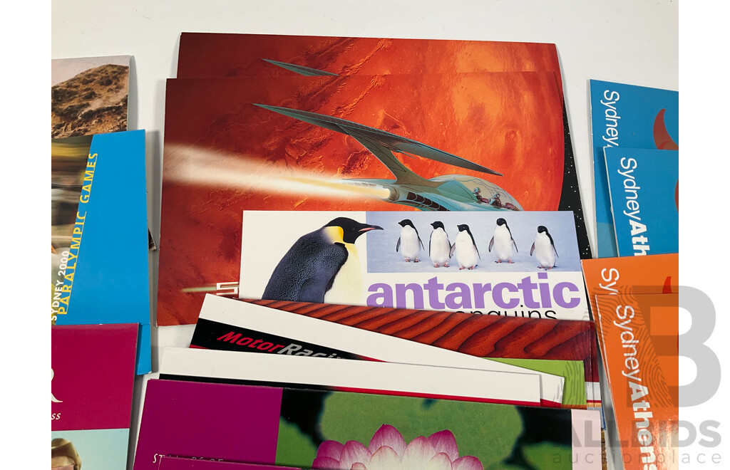 Collection of Australian Mint Stamp Packs, Mostly 2000-2002 Including Motor Racing, Thailand Joint Issues, Magic Rain Forest, Sydney/Athens, Arts Festivals, for Valour, Antarctic Penguins and More    - Face Value Approximately $130