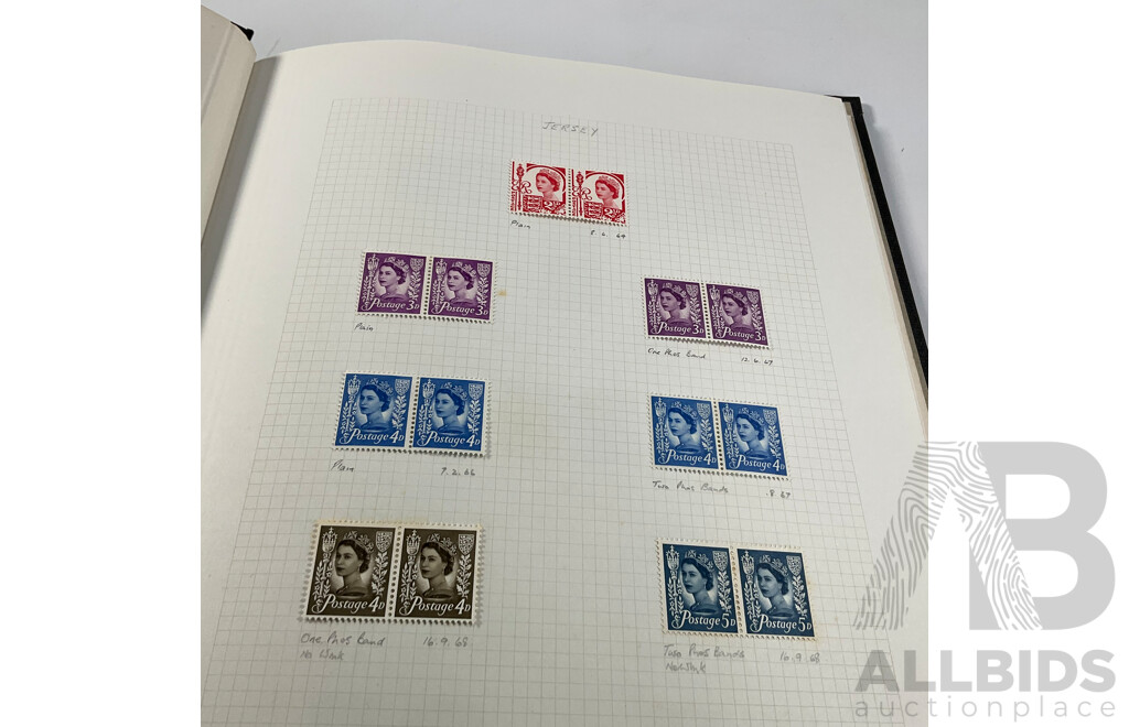 Album of United Kingdom, Jersey, Scotland, Isle of Man, Guernsey, Wales Mint Hinged Stamps and Blocks, QE2, Sets