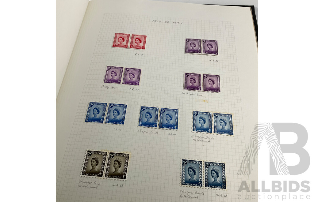 Album of United Kingdom, Jersey, Scotland, Isle of Man, Guernsey, Wales Mint Hinged Stamps and Blocks, QE2, Sets