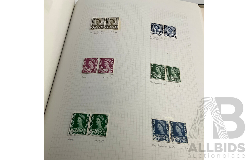 Album of United Kingdom, Jersey, Scotland, Isle of Man, Guernsey, Wales Mint Hinged Stamps and Blocks, QE2, Sets