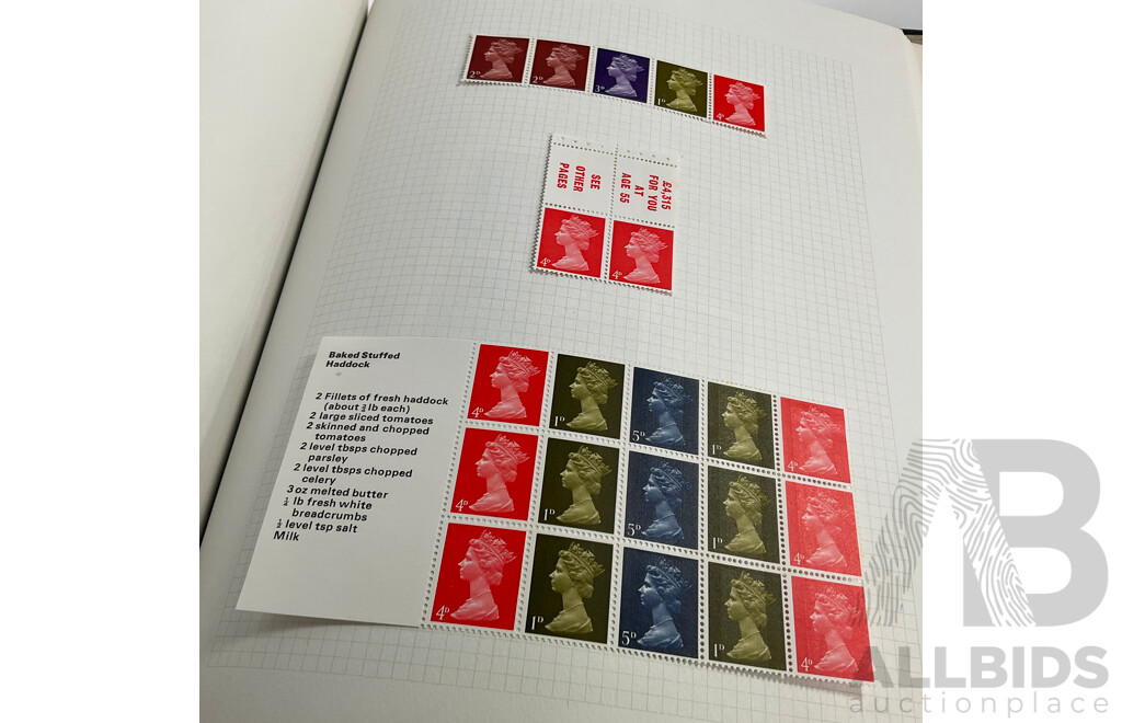 Album of United Kingdom, Jersey, Scotland, Isle of Man, Guernsey, Wales Mint Hinged Stamps and Blocks, QE2, Sets