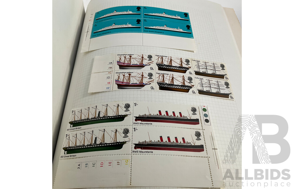 Album of United Kingdom, Jersey, Scotland, Isle of Man, Guernsey, Wales Mint Hinged Stamps and Blocks, QE2, Sets