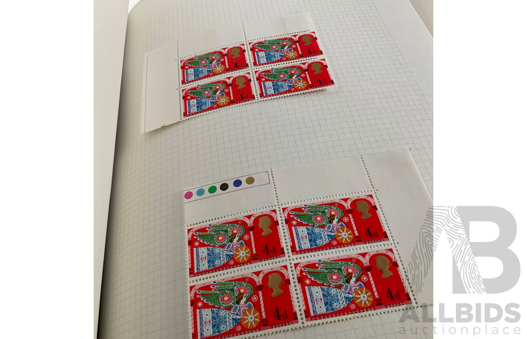 Album of United Kingdom, Jersey, Scotland, Isle of Man, Guernsey, Wales Mint Hinged Stamps and Blocks, QE2, Sets