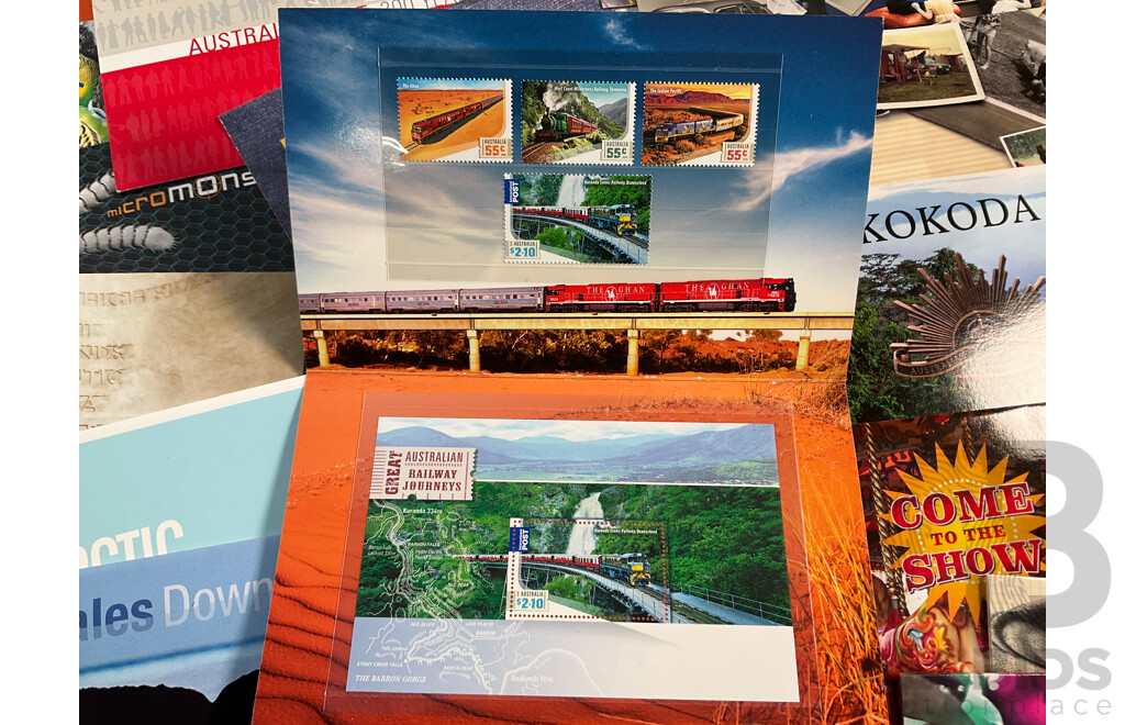 Forty Australian Mint Stamp Packs Including Colonial Heritage Five Dollars, Inventive Australia, Joint Issue, 50th Eureka Stockade Anniversary and More, Face Value Approximately $220