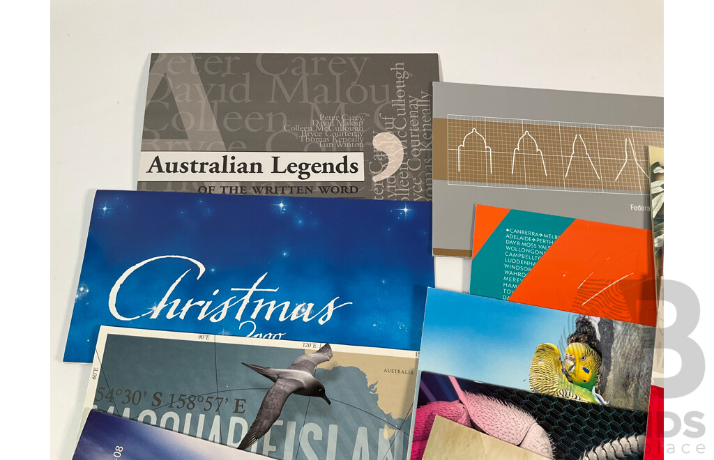 Forty Australian Mint Stamp Packs Including Colonial Heritage Five Dollars, Inventive Australia, Joint Issue, 50th Eureka Stockade Anniversary and More, Face Value Approximately $220