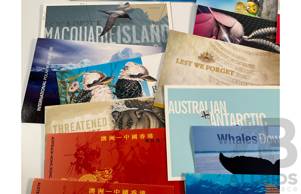 Forty Australian Mint Stamp Packs Including Colonial Heritage Five Dollars, Inventive Australia, Joint Issue, 50th Eureka Stockade Anniversary and More, Face Value Approximately $220