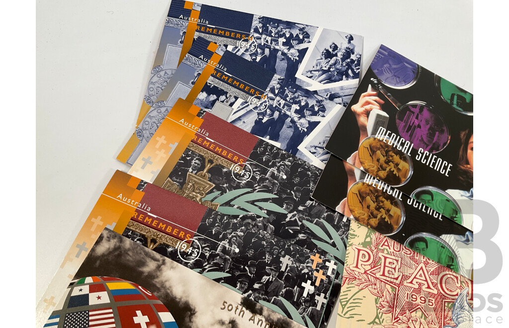 Collection of Australian Stamp Packs Spanning 1994 to 1996 Including Joint Issues, Pets, Australian Wildlife, Australia Remembers 1945, Thinking of You, World Heritage, Pearl Diamond, Opal and More - Face Value Over $200