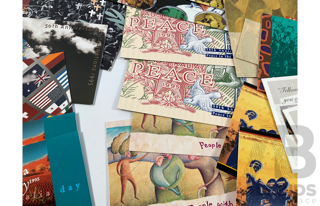 Collection of Australian Stamp Packs Spanning 1994 to 1996 Including Joint Issues, Pets, Australian Wildlife, Australia Remembers 1945, Thinking of You, World Heritage, Pearl Diamond, Opal and More - Face Value Over $200